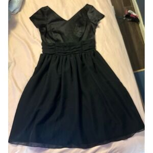 Rock Steady Women's Black Retro Vintage Style V Neck Cap‎ Sleeve Mini Dress, Med